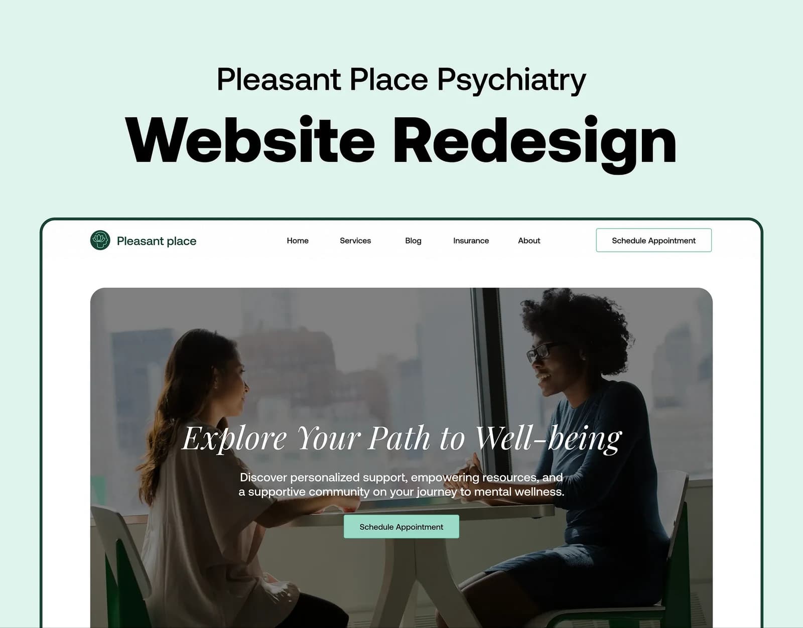 Pleasant Place Psychiatry website redesign presentation.